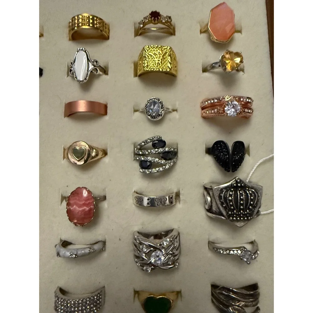Lot of 50 Mixed Fashion Rings Women Statement Boho Rhinestone Resin Gold Silver